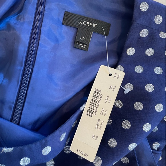 NWT J. Crew Navy Blue Fit and Flare Dress with Silver Metallic Dots - Picture 6 of 9